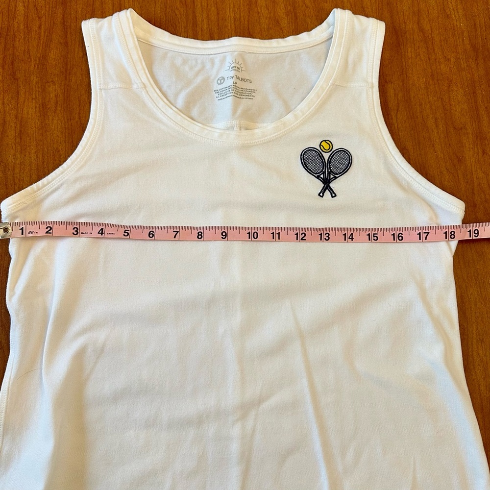 T by Talbots Tennis Prep Women's Tank Top Embroidered Large Petite Preppy - Picture 5 of 6